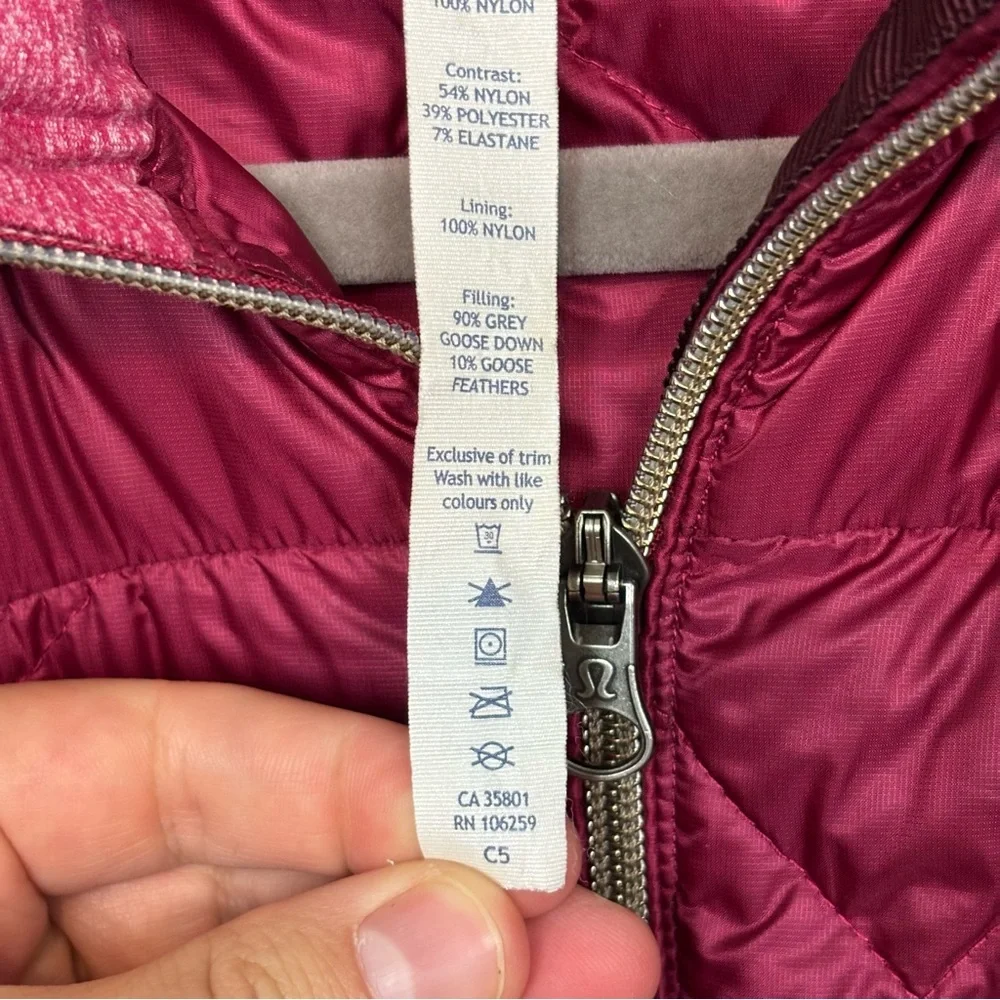 Lululemon Down For a Run Puffer Vest Raspberry Red Size 8 Berry Rumble - Picture 6 of 9